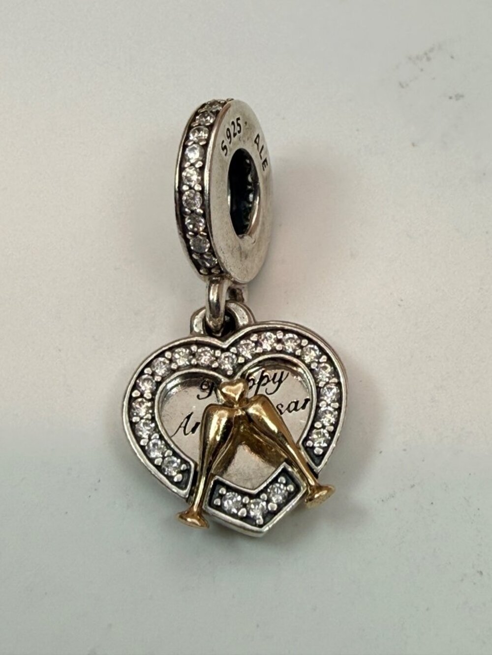 Pandora Happy Anniversary Dangle Charm Sterling Silver 14K Gold 799322C01